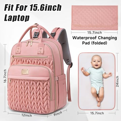 Tealari Diaper Bag Backpack,Stylish Baby Diaper Bag,Waterproof Travel Diaper Backpacks Baby Bags with Changing Pad,Stroller Straps,Insulated Pockets (Pink) - color: Pink