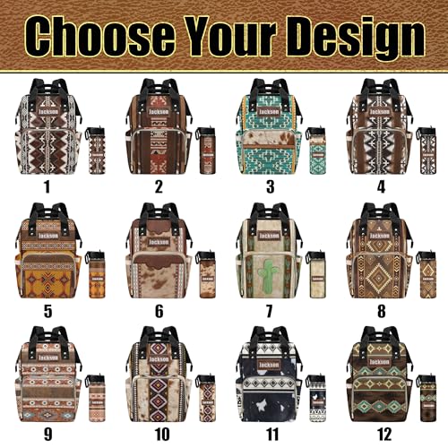 Newcos Personalized Diaper Bag with Name, Custom Mommy Diaper Bags for New Mom Baby, Customized Babys Backpack Nursing Bags with Water Bottle Tote Bag for Wife Women Men Newborn Mom Travel Brown - color: Patten 14