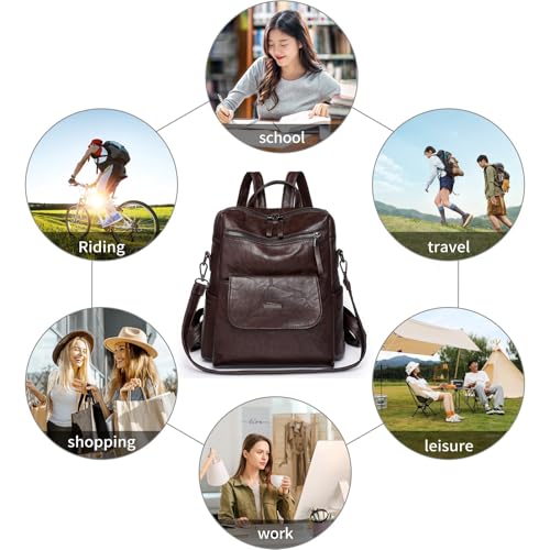 Backpack Purse for Women, PU Leather Back pack Purse, Fashion Anti Theft Backpack, Multipurpose Lightweight Waterproof Shoulder Bag Handbag, Chocolate - color: Chocolate