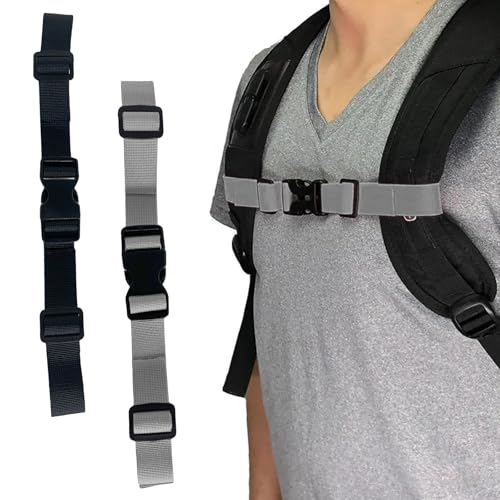 2 Pack Backpack Chest Strap Add On, Universal Elastic Backpack Sternum Strap, Adjustable Chest Belt with Quick Release Bucklee, Backpack Accessories for Travel, Hiking, Camping - color: black + gray