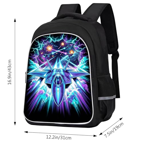 Airplane Fighter Jet Backpack for Kids Boys, 3D Reflective Aircraft School Bag for Preschool Primary Elementary, Lightweight Double Compartment Bookbag for Travel School, 17 Inch - color: Airplane