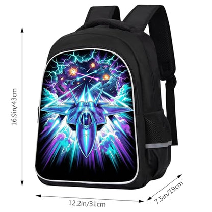 Airplane Fighter Jet Backpack for Kids Boys, 3D Reflective Aircraft School Bag for Preschool Primary Elementary, Lightweight Double Compartment Bookbag for Travel School, 17 Inch - color: Airplane