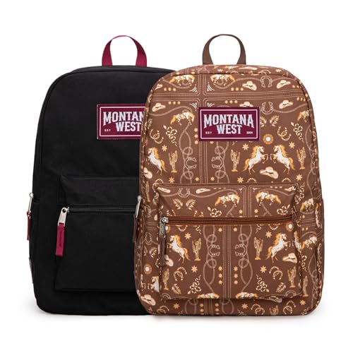 Montana West Backpack for Women Men 2 PCS Lightweight College Bookbags Casual Daypack Backpacks for Commute & Travel - color: Western Coffee