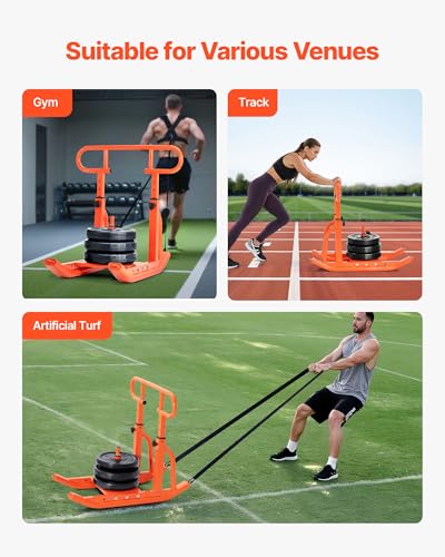 VEVOR Football Sleds and Chutes, Weight Sled, Football Training Pull Push Running Sled, Fitness Workout Sled Push Gym Equipment, Adjustable Height Handle, Compatible 1/2 in Weight Plates - style: Full-Range Handle