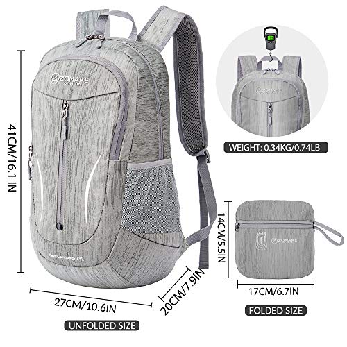 ZOMAKE 25L Ultra Lightweight Packable Backpack, Foldable Hiking Backpacks Water Resistant Small Folding Daypack for Travel(Silver Gray) - color: Silver Gray