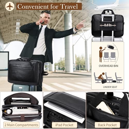 Stuery Faux Leather Messenger Bag for Men 17-17.3 Inch: Convertible 3 in 1 Backpack Laptop Briefcase Computer Handbags Shoulder CrossbodyBag with Padded for Work College Travel, PU Black - color: Dark