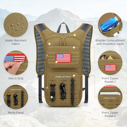 Maelstrom Tactical Hydration Backpack,Water Pack with 2L Water Bladder | BPA-free,MOLLE Compatibility,lightweight,insulated layer, Breathable back panel and shoulder,for running/hunting/cycling - color: Khaki