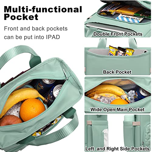 AIJIEKE Large Insulated Lunch Bag for Men Women, Leakproof Work Lunch Box | Keeps food fresh 8-12 hours. Spacious multi-pocket design with a removable strap. Water-resistant and easy-wipe interior - color: Green