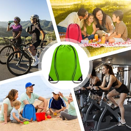 Grneric Drawstring Bags 28 PCS Drawstring Backpack Bulk String Backpack Cinch Bag Sackpack for Men Women Gym (Green) - color: Green