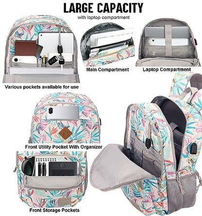 KEOFID Classic Laptop Backpack for Men and Women - Anti-Theft with USB Charging, Water Resistant, 15.6" Laptop Compartment, 1-Year Warranty - color: Leaves, size: 17.3Inches