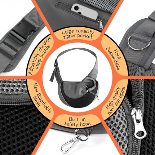 YUDODO Pet Sling Carrier for Small Dogs & Cats – Hands-Free Puppy Carrier with Safety Hook, Large Zipper Pocket, Soft Breathable Mesh, Adjustable Strap & Reflective Strip (Black 1.0 S) - color: Black 1.0 Basic (Zipper Pocket), size: Small (2-4.5lbs)