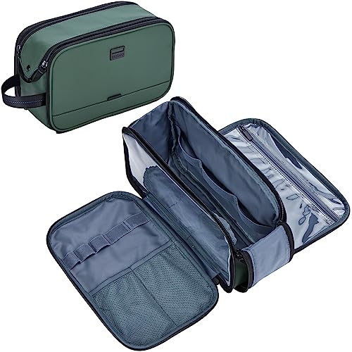 ZEEMO Travel Toiletry Bag for Men, Medium Water-Resistant Double-Sided Full-Open Dopp Kit, Versatile Organizer for Shower and Hygiene Accessories, Bathroom Essentials, Cosmetics, Green | double-sided storage and water-resistant fabric for travel essential