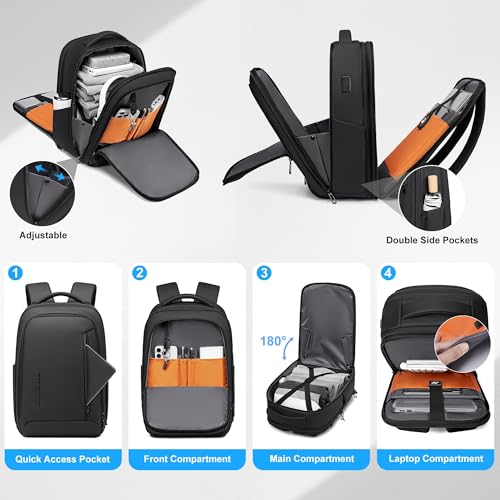 Fenree.geer Business Travel Backpack for Men, Expandable Water Resistant 17 Inch Laptop Backpack with USB Port, Black Computer Backpack for College/Work - size: Expandable