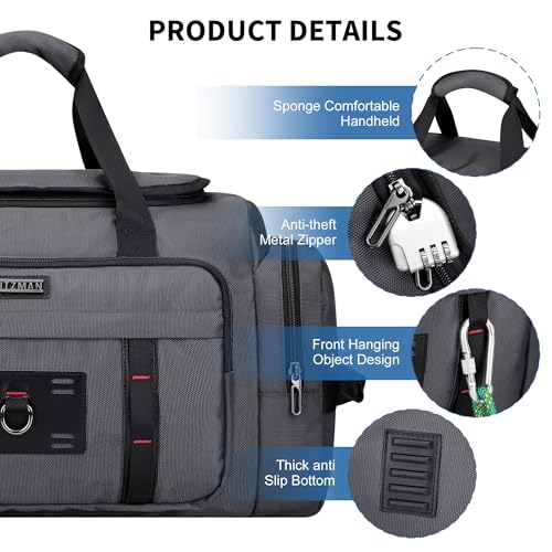 WITZMAN Duffle Bag for Men Large Overnight Carry On Weekender Bag with Shoe Compartment Sports Gym Duffle Bags for Traveling(B719 Silvery Grey) - color: Silvery Grey