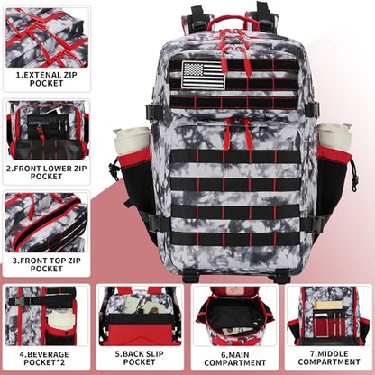 Lovelinks21 45L Tactical Assault Backpack 3 day assault pack with Molle Waterproof backpack Rucksack for Tactical Backpacks (Black White Red) - color: Black White Red
