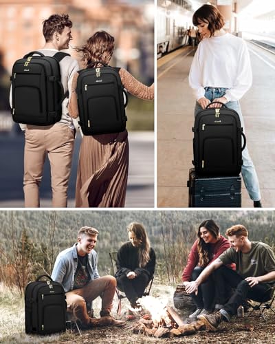 LOVEVOOK Carry on Backpack, 50L Large Travel Backpack for Airplanes, TSA Personal Item Travel Bag, Waterproof Daypack Fits 18 Inch Laptop, Business Weekender Overnight With 3 Packing Cubes, Black - color: Black, size: 50l-18 Inch-4pcs Standard