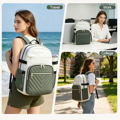 VANKEAN Laptop Backpack for Women (Beige-Army Green, 18 Inch) - color: Beige-army Green, size: 18 Inch