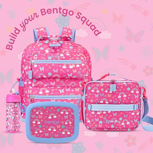 Bentgo Kids Lunch Bag - Double-Insulated, Reusable Lunch Bag for Kids 3+ with Adjustable Strap; Holds Lunch Box/Water Bottle/Snacks; Easy-Clean, Water-Resistant & Pockets (Rainbows & Butterflies) - color: Rainbows & Butterflies