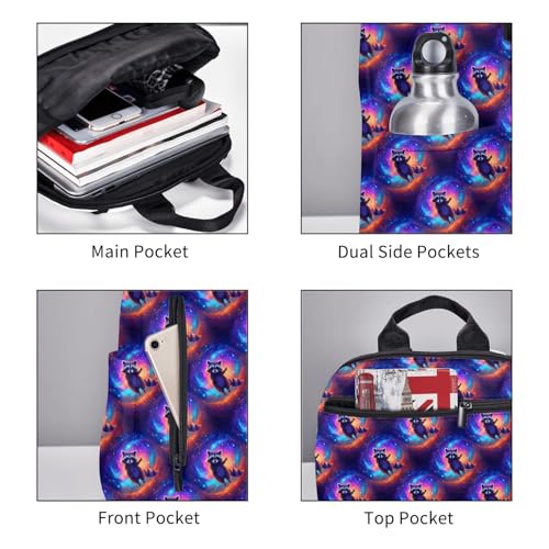 Anti Scratch Polyester Backpack Galaxy Raccoon Print, Smooth Surface Multipurpose Travel Pack for All Weather Daily Use Unisex - color: Picture (224)