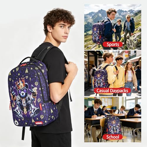 Graffiti Backpack, Designer Laptop Backpack for 15.6 Inch Work,Water Resistant Backpack Computer Bag (KingBear) - color: Kingbear