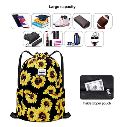XEYOU Drawstring Sports Backpack Lightweight Gym Yoga Sackpack Shoulder Rucksack Casual Outdoor Daypack for Women and Men | Lightweight - color: Sunflowers Pattern