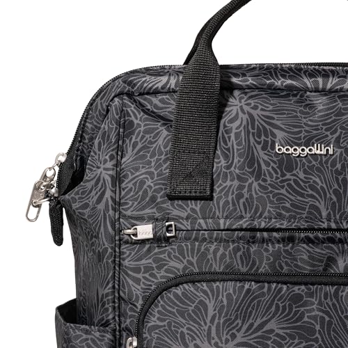 Baggallini Securtex Anti-Theft Windsor Backpack for Travel, Work & College, RFID & Locking Zipper, Up to 16" Laptop - color: Midnight Blossom Print