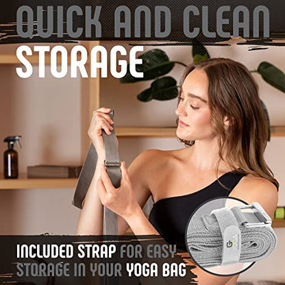 Gradient Fitness Yoga Strap, Friction-Less Easy-Feed Buckle, Super Soft Cotton/Polyester Blend Webbing, Free eGuide. (8 Feet) - color: Grey