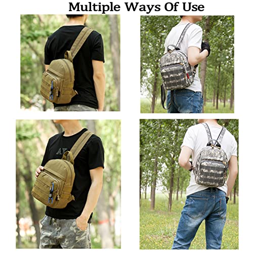 Mini Tactical Backpack, 6L Small Sling Backpacks Shoulder Bag For Running Travel Daypack with Carabiner For Men Women - color: Tan