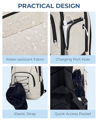 BAGSMART Unisex Laptop Backpack, 15.6-inch Anti-Theft, Water Resistant, with USB Charger Hole, Beige