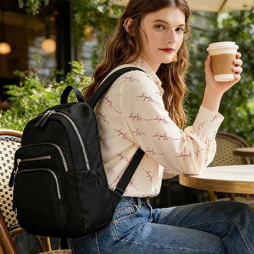 Multi-Pocket Nylon Crossbody Bag for Women, Water Resistant Shoulder Bag with Adjustable Strap, Lightweight Messenger Purse for Travel & Daily Work, Model 9198, Black