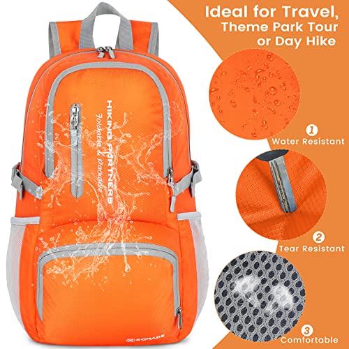 ZOMAKE Lightweight Packable Backpack, 35L Light Foldable Hiking Backpacks Water Resistant Collapsible Daypack for Travel(Orange) - color: Orange