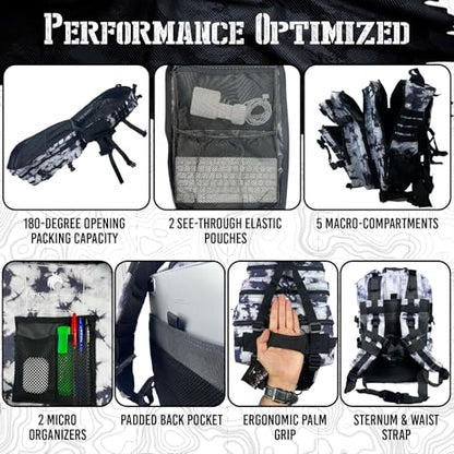 AMERICANPHOENIX 45L Elite Tactical Backpack | 3X Stronger Work & Military Backpack | Water Resistant and Heavy Duty | 3 Day MOLLE Bug Out Bag (Black Ice) - color: Black Ice
