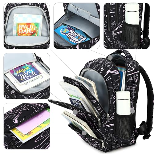 abshoo Lightweight Kids Backpack For School Girls Teens Bookbag Kindergarten Elementary School Bags (Marble Black) - color: Marble Black