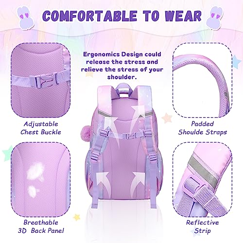 PIG PIG GIRL Kids Backpack for Girls - School Bags for Middle School Students - Book Bag for Elementary Primary - Kawaii Ita Backpack - Purple - color: Purple