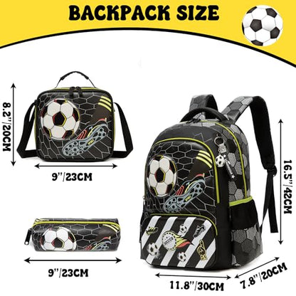 Meetbelify Kids School Backpacks for Girls Boys Backpack with Lunch Bag for Elmentary Students - color: 02 Football
