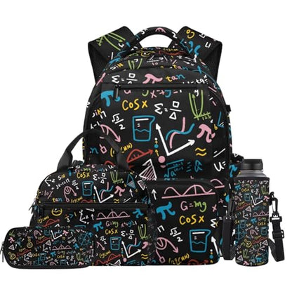 Math Backpack for Boys Kids School Backpacks with Lunch Box Water Bottle Holder and Pencil Case 4 in 1 Kindergarten Backpack for Boys School Bags with Adjustable Straps 17 Inch - color: Math
