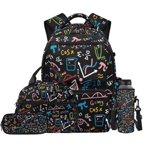 Math Backpack for Boys Kids School Backpacks with Lunch Box Water Bottle Holder and Pencil Case 4 in 1 Kindergarten Backpack for Boys School Bags with Adjustable Straps 17 Inch - color: Math