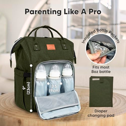 KeaBabies Baby Diaper Bag Backpack - Large Baby Bag for Boys, Girls, Waterproof Multi Function Travel Diaper Backpack with Changing Pad, Durable Travel Essentials for Moms and Dads (Dark Olive) - color: Dark Olive