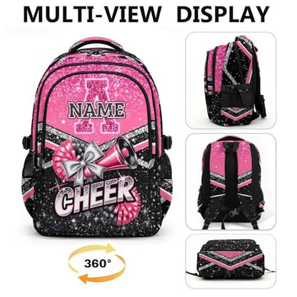 Custom Cheer Backpack with Initial, Glitter Cheerleading Backpack for Girls Cheerleader Gifts 17 Inch Bookbag for Elementary Middle School Travel - color: Pink