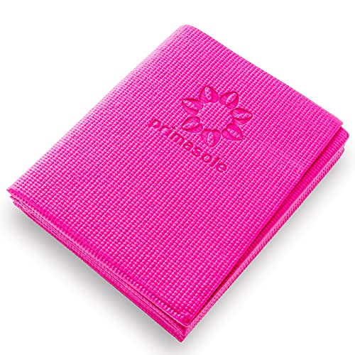 Primasole Folding Yoga Travel Pilates Mat Foldable Easy to Carry to Class Beach Park Tear resistant Travel Picnics 4mm Thick 9 Colors - color: Azalea Pink