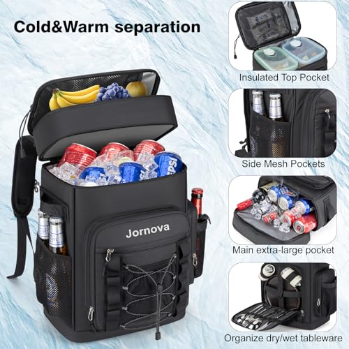 Insulated Cooler Backpack, 35L Leakproof Backpack with Double Compartments for Men & Women, Large Lunch Cooler for Camping, Beach, Travel, Picnic, Up to 48 Cans - color: Black