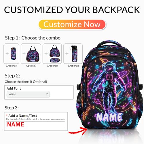 Boys Backpack Personalized Astronaut Backpacks for Kids Teens, Large Capacity Cool Bookbag for School Elementary Middle High School - color: Black