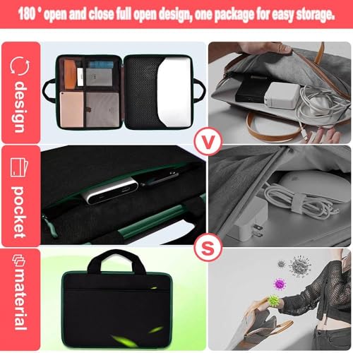 Hseok Laptop Case 13.3-14 inch Sleeve, TSA Computer Handbag Water-Resistant and Shockproof Bag Compatible with MacBook Pro/Neo 14", Mac Air/Pro 13.3" and 13"-14" Notebooks Chromebooks,Black-Green - color: Black-green