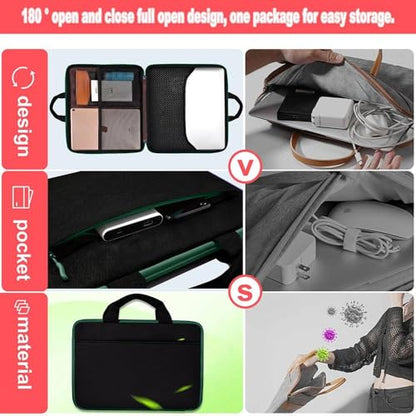 Hseok Laptop Case 13.3-14 inch Sleeve, TSA Computer Handbag Water-Resistant and Shockproof Bag Compatible with MacBook Pro/Neo 14", Mac Air/Pro 13.3" and 13"-14" Notebooks Chromebooks,Black-Green - color: Black-green