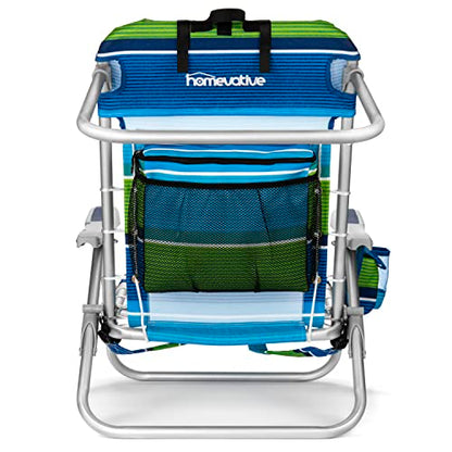 Homevative Cooler+ Folding Backpack Beach Chair with 5 Positions, Towel bar, XL Cooler Pouch, Storage Net, Cup and Phone Holder, Deep Sea, 2 Pack - color: Deep Sea
