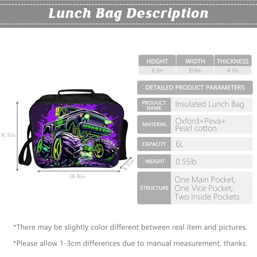 Kids Backpack School Bookbag 16inch Schoolbag With Lunch Box Bag And Pencil Case Set For Boys Girls - color: Monster Truck