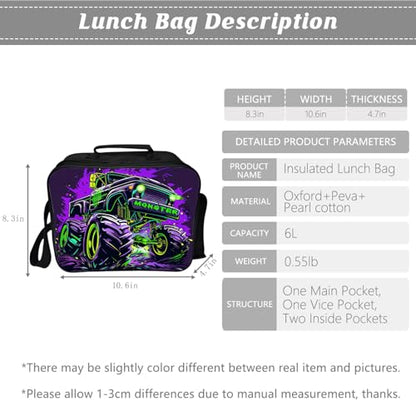 Kids Backpack School Bookbag 16inch Schoolbag With Lunch Box Bag And Pencil Case Set For Boys Girls - color: Monster Truck