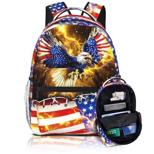 American Flag Eagle Backpack For Kids School Backpack For Boys Bookbag For Kids Children Teens Elementary Middle School Ages 6-18 Back Pack - color: American Flag Eagle