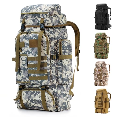 Hiking Backpack Tactical Backpack for Men Women, 80L Military Backpack Rucksack Waterproof Large Travel Camping Backpack for Men, Molle Rucksack Outdoor Travel Cycling Daypack (City Camo) - color: City Camo