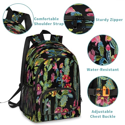 Embroidery Cactus Flower Large Backpack 18 Inch Laptop Tablet Backpacks - color: A9 Embroidery Cactus Flower